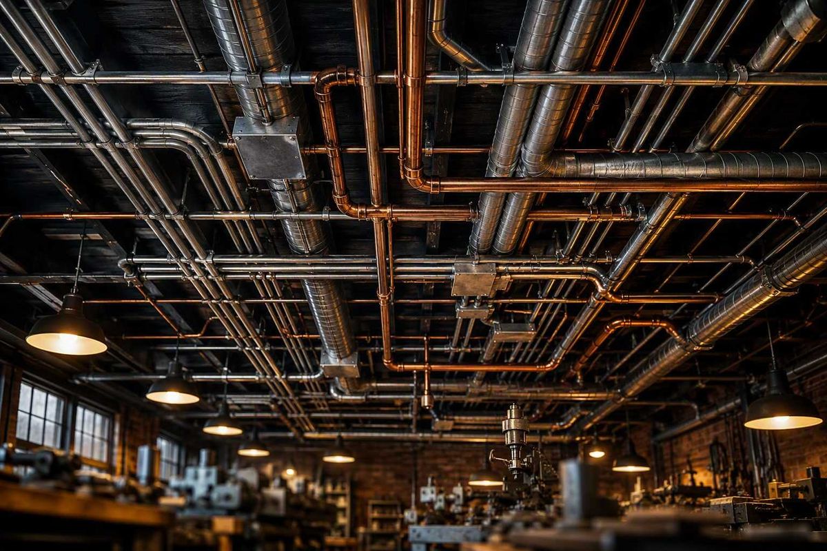 Plumbing and AC ducts representing small business overhead costs