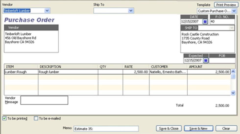 PO created, ready to email or mail
