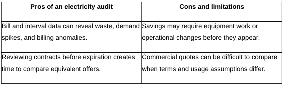 Pros and cons of an electricity audit