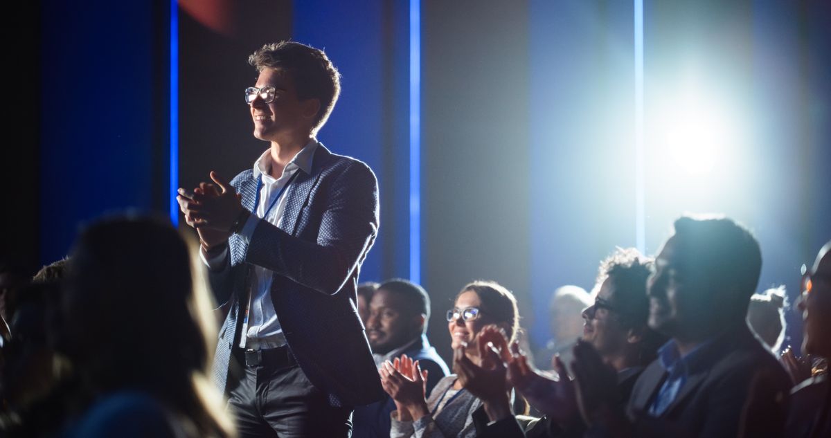 Salesperson telling a story to humanize his brand
