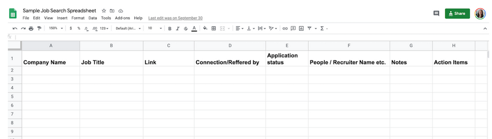 sample job search spreadsheet