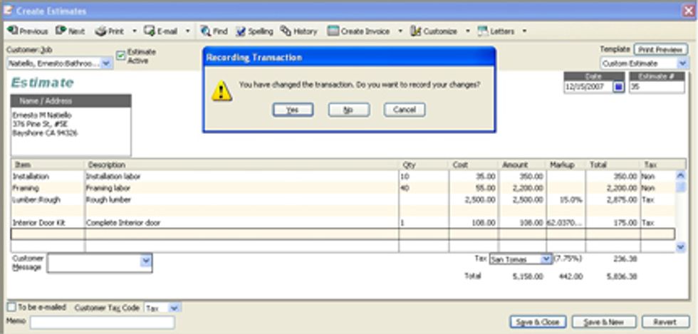 Saving a changed estimate