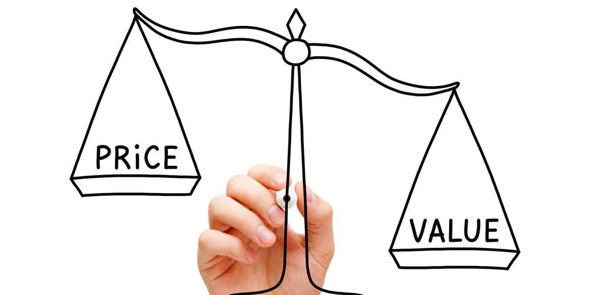 Scale concept showing weighing value against product price