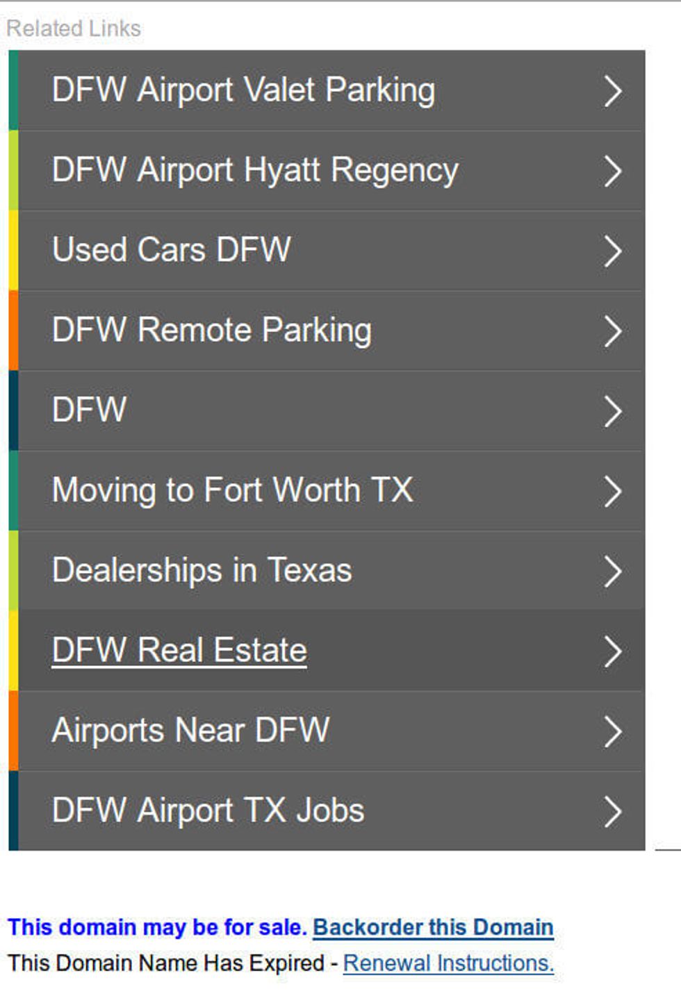 Screen capturs of what a parked domain monetized by the domain registrar looks like.