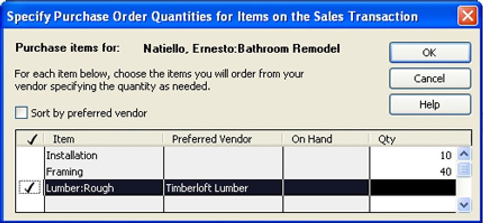 Select items to include in PO