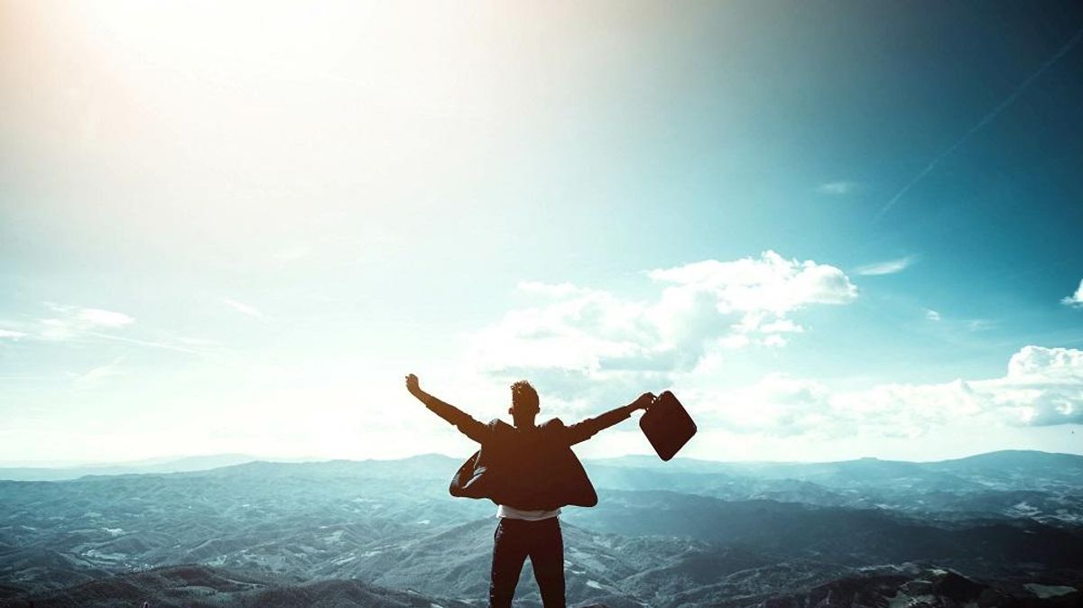 Silhouette of successful businessman starting fresh with beginner's mind