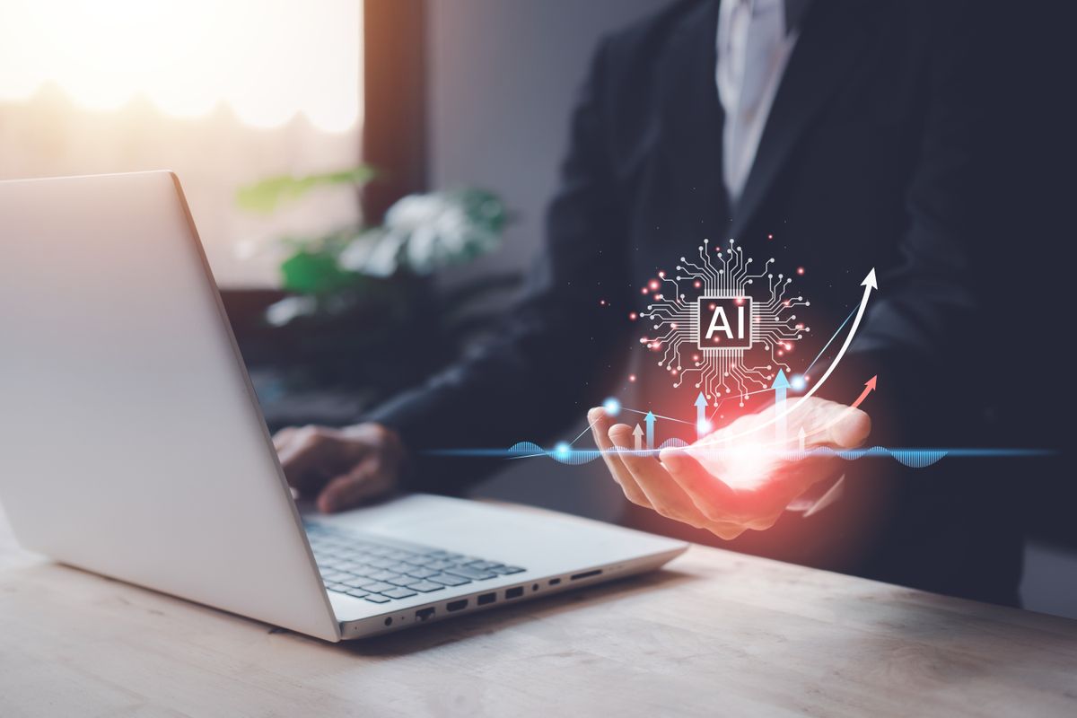 Small business owner using AI tools for growing business