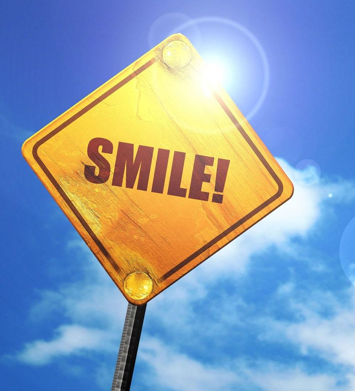 smile, 3D rendering, glowing yellow traffic sign