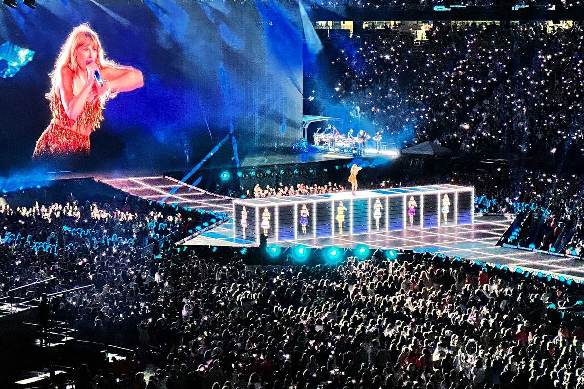 Taylor Swift on stage during a tour