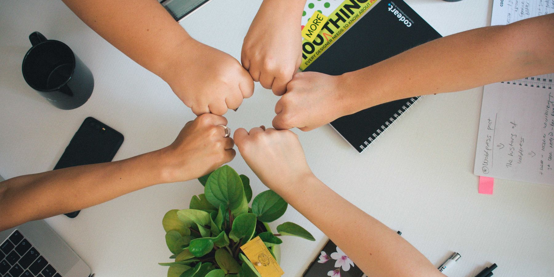 team fist pounding, determined to work together