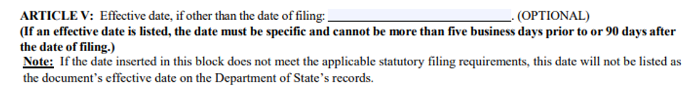 the Florida Department of State's articles of organization form for LLC