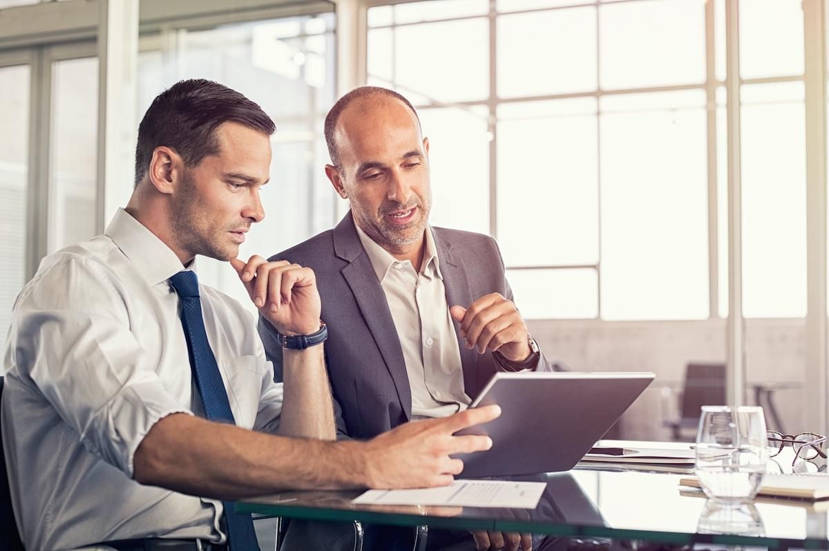 Two businessmen working on a startup