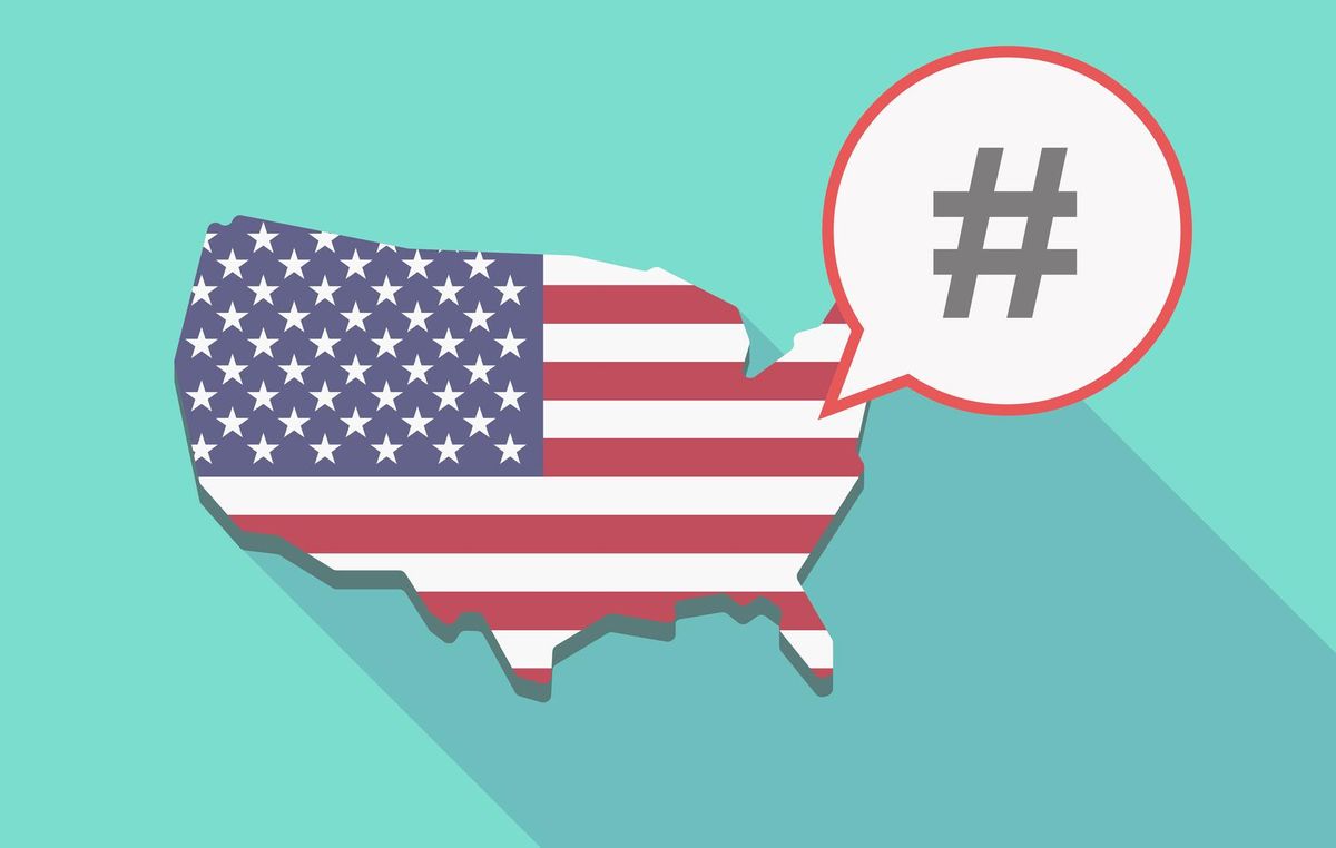 USA map with a hash tag