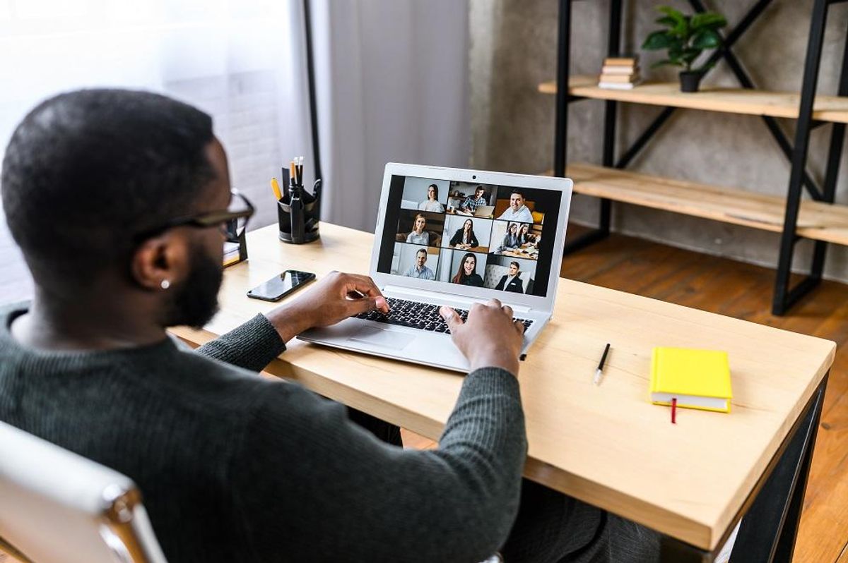 Virtual meeting with many people together