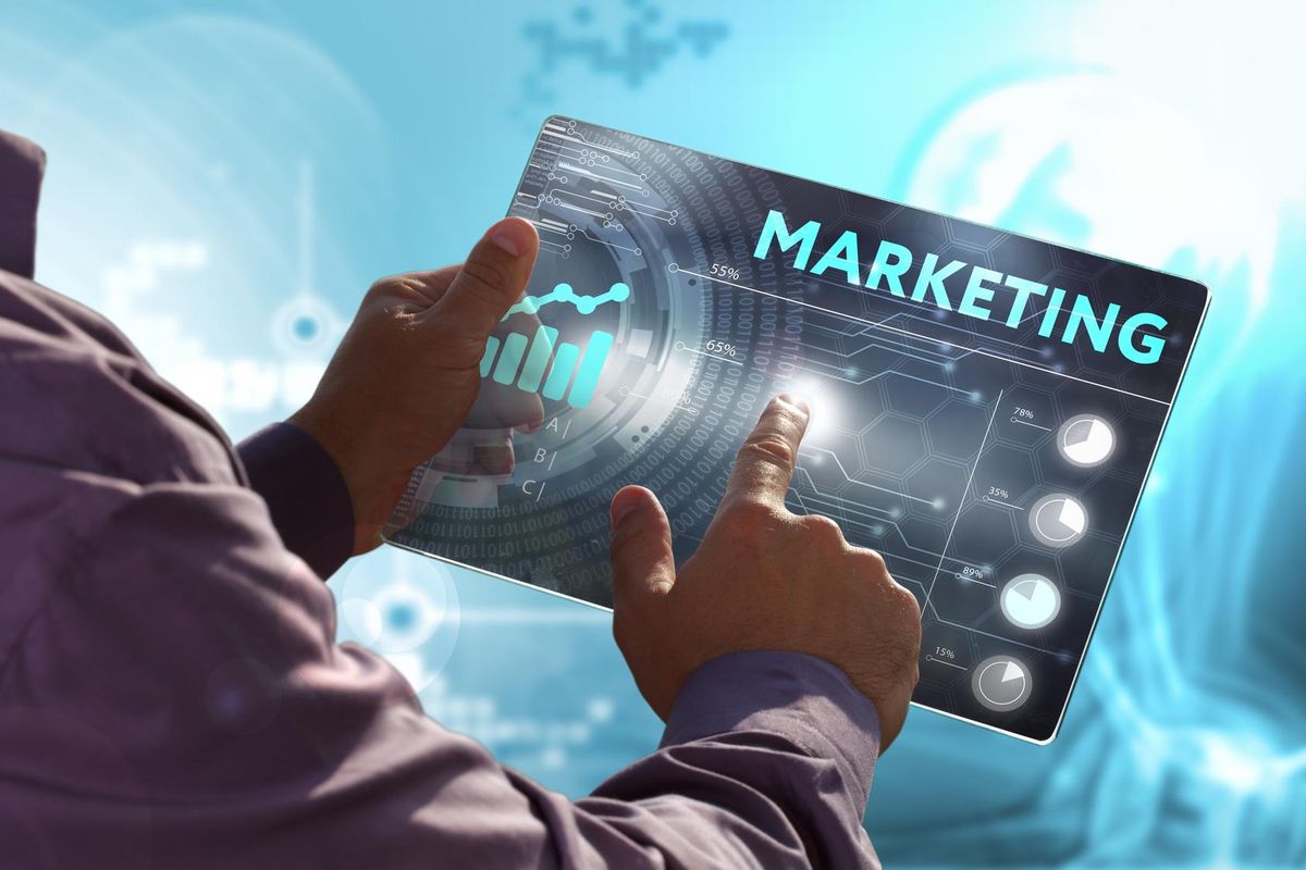 virtual tablet displaying marketing