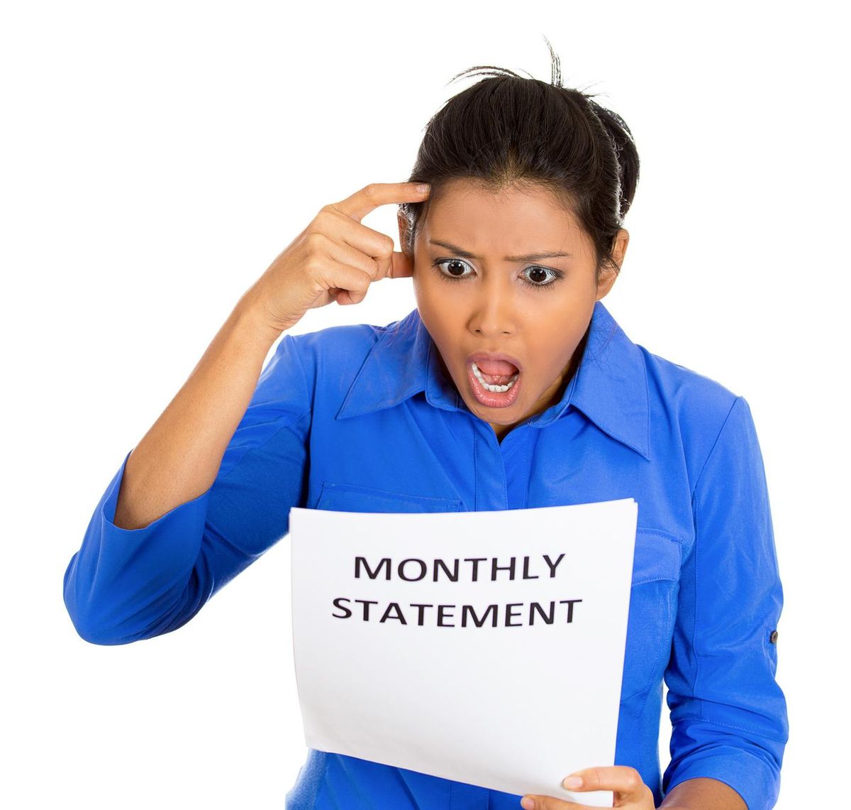 woman disgusted at monthly statement