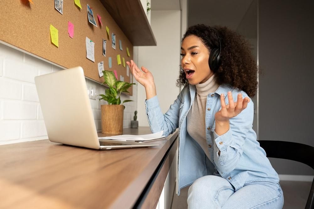 Woman having a virtual job interview