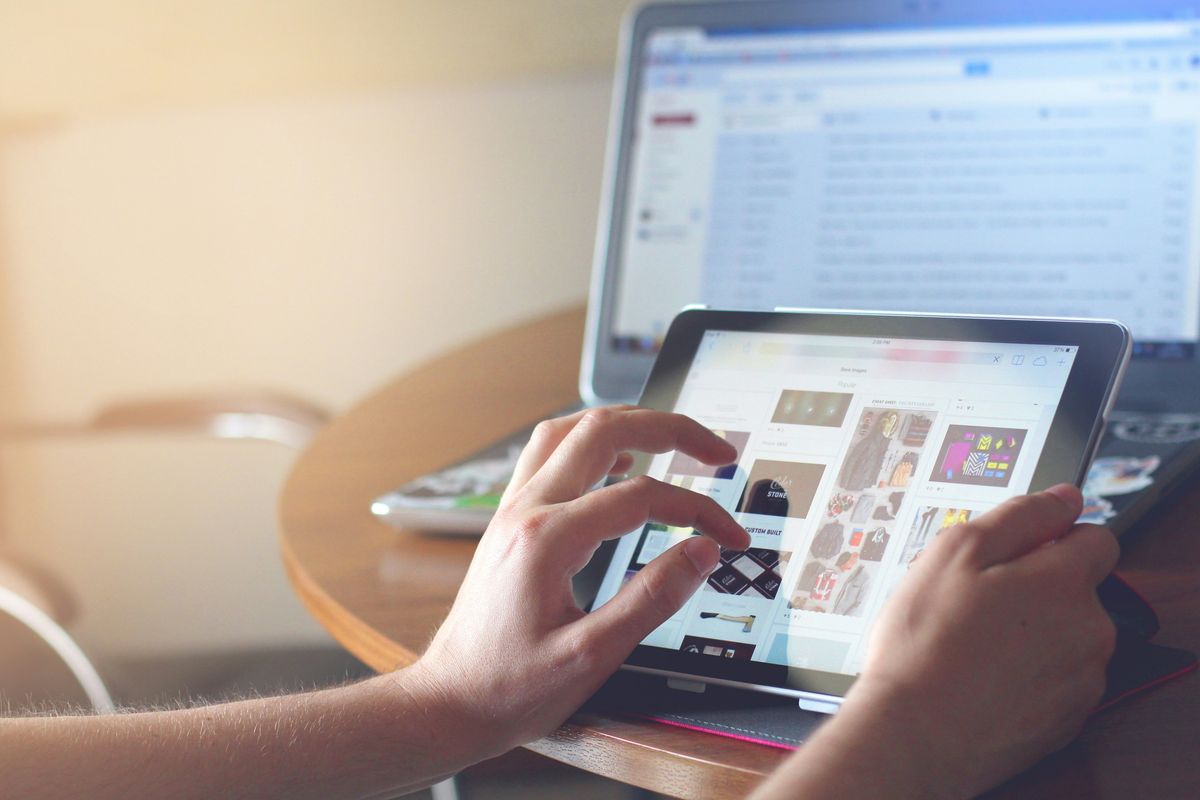 Woman having user experience with software product