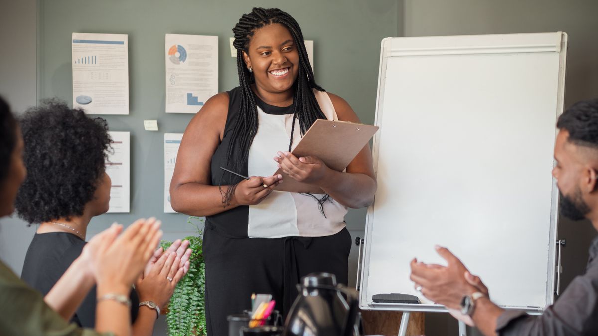 Woman making investor pitch