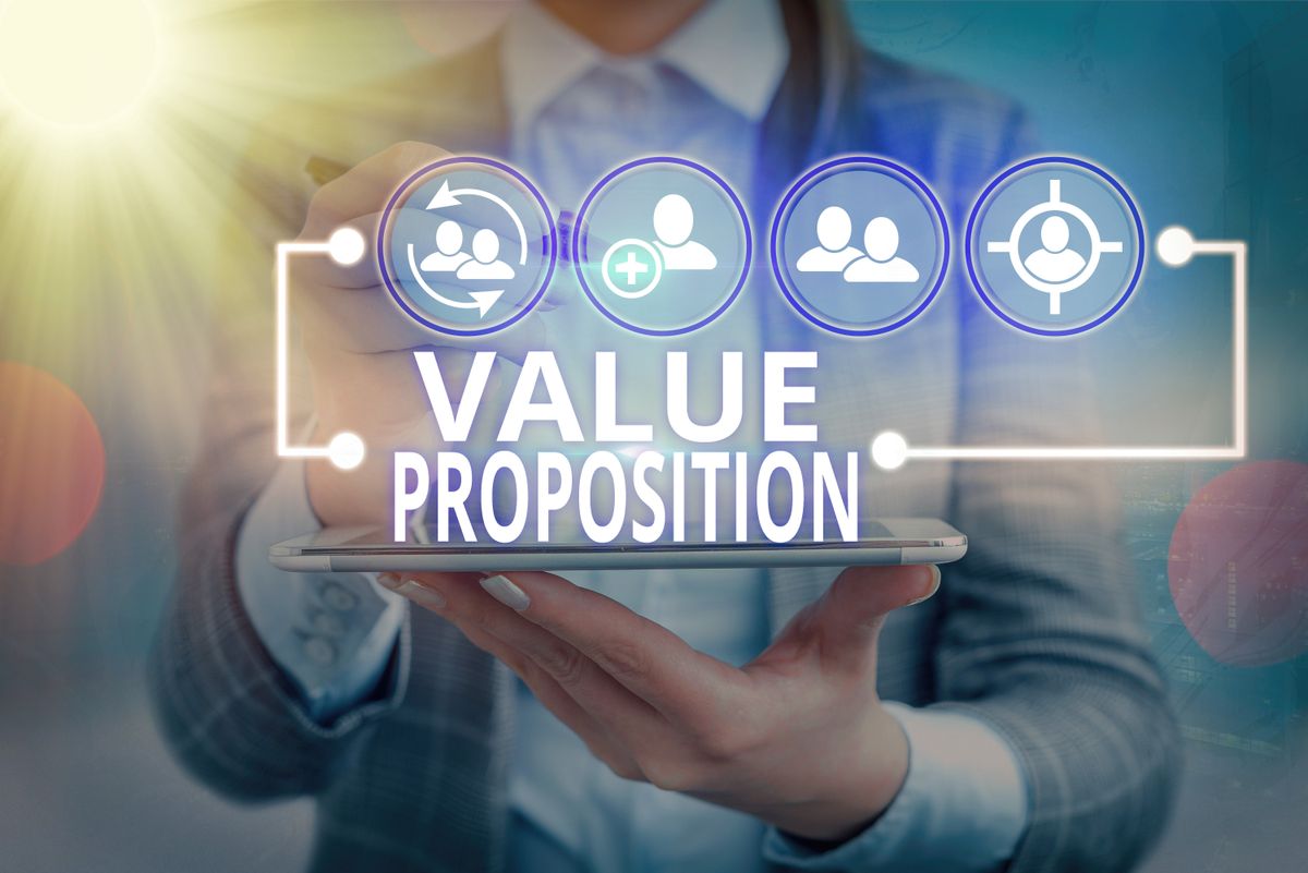 Writing text Value Proposition on a tablet